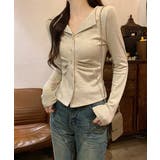 オープンカラーフロントギャザートップス | Miniministore | 詳細画像4 