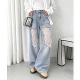 レースダメージデニムパンツ ワイドパンツ | Miniministore | 詳細画像8