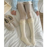 アイボリー | レースフリルロングソックスリボン靴下美脚 | Miniministore