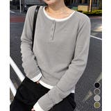 ヘンリーネック長袖リブカットソー重ね着風 | Miniministore | 詳細画像1