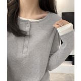 ヘンリーネック長袖リブカットソー重ね着風 | Miniministore | 詳細画像3
