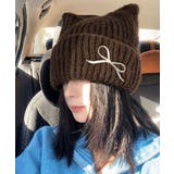 ネコ耳リブニット帽リボン付きビーニー秋冬 | Miniministore | 詳細画像16 