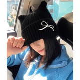 ネコ耳リブニット帽リボン付きビーニー秋冬 | Miniministore | 詳細画像8 