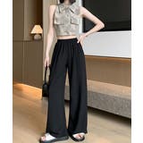 ブラック | 綿麻ワイドパンツ レディース きれいめ | ANGELCLOSET
