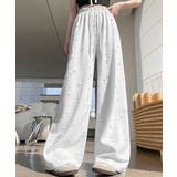 ホワイト | キラキラビジューワイドパンツダメージ加工 | Miniministore