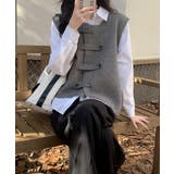 グレー | ニットベスト前開きノースリーブトップス冬 | Miniministore