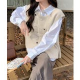 アイボリー | ニットベスト前開きノースリーブトップス冬 | Miniministore