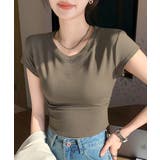 ブラウン | サイドギャザーtシャツ半袖トップス韓国風 | ANGELCLOSET