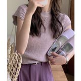ラベンダー | 透かし編みニットレディースきれいめ 大人可愛いニットソーおしゃれ ローゲージニッ… | SUNSHINE CLOSET