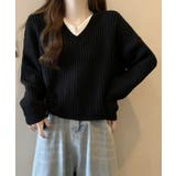 Vネックリブニットトップス 暖かいニット | Miniministore | 詳細画像5 