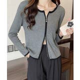 グレー | ダブルジップ 長袖ニットカーディガン | Miniministore