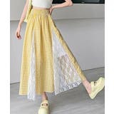 イエロー | レース切り替え ロングチェック柄スカート | SUNSHINE CLOSET