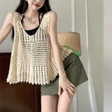 ベージュ | かぎ針編み風 ビスチェ ニットトップス | ANGELCLOSET