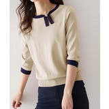 ベージュ | レディース 7分袖首リボンニットセーター | SUNSHINE CLOSET