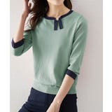ブルーグリーン | レディース 7分袖首リボンニットセーター | SUNSHINE CLOSET