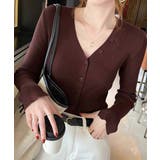 ボルドー | Vネック ボタンリブニット トップス | SUNSHINE CLOSET