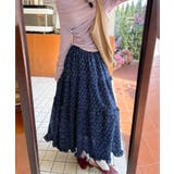 ネイビー | フリルティアード 小花柄 ロングスカート | SUNSHINE CLOSET