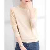 ベージュ | シースルー袖ニット 異素材ニットトップス | Miniministore
