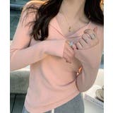ピンク | オープンネックスリム リブニットトップス | Miniministore