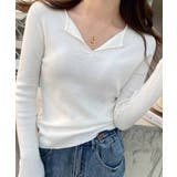 ホワイト | オープンネックスリム リブニットトップス | Miniministore