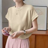 オフベージュ | フレンチスリーブ 半袖 Tシャツ 韓国風 | ANGELCLOSET