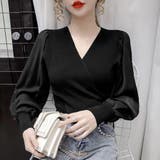 ブラック | バルーン袖 リブニットトップス 韓国風 | Miniministore