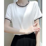 ホワイト | クルーネック サテン風シャツブラウス | Miniministore