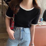 ブラック | バイカラーリブTシャツ レディース半袖 | ANGELCLOSET
