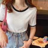 ホワイト | バイカラーリブTシャツ レディース半袖 | ANGELCLOSET