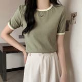 スモーキーグリーン | バイカラーリブTシャツ レディース半袖 | ANGELCLOSET