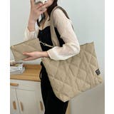 ベージュ | ポーチ付き キルティング トートバッグ | ANGELCLOSET