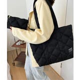 ブラック | ポーチ付き キルティング トートバッグ | ANGELCLOSET