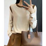 ベージュ | バイカラー Tシャツ 長袖 韓国風 | ANGELCLOSET