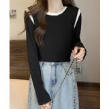 ブラック | バイカラー Tシャツ 長袖 韓国風 | ANGELCLOSET