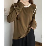ブラウン | バイカラー Tシャツ 長袖 韓国風 | ANGELCLOSET