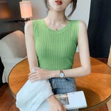 グリーン | リブニット タンクトップ ノースリーブ | Miniministore