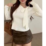 アイボリー | リボンネック リブニット トップス | SUNSHINE CLOSET