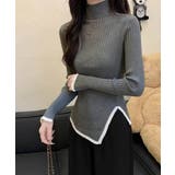 ダークグレー | 配色ハイネックニットセーター リブニット | Miniministore