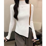 ホワイト | 配色ハイネックニットセーター リブニット | Miniministore