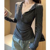 レース付リブニットトップス Vネック長袖 | Miniministore | 詳細画像1