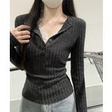 レース付リブニットトップス Vネック長袖 | Miniministore | 詳細画像4