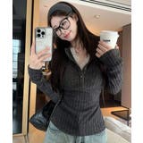 レース付リブニットトップス Vネック長袖 | Miniministore | 詳細画像9