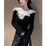 花柄装飾 長袖 リブトップス 韓国風 | Miniministore | 詳細画像4 