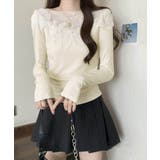 花柄装飾 長袖 リブトップス 韓国風 | Miniministore | 詳細画像5 