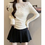 花柄装飾 長袖 リブトップス 韓国風 | Miniministore | 詳細画像9 