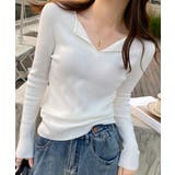 オープンネックスリム リブニットトップス | Miniministore | 詳細画像1