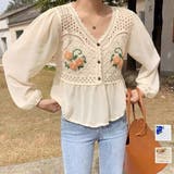 花刺しゅう シフォン袖 ニットトップス | Miniministore | 詳細画像1