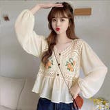 花刺しゅう シフォン袖 ニットトップス | Miniministore | 詳細画像5