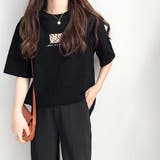 ブラック | Tシャツ 半袖 レディーストップス 韓国 | ANGELCLOSET