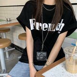 ブラック | フレンチスリーブ 英字ロゴTシャツ 韓国 | ANGELCLOSET